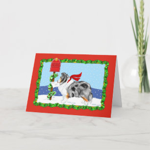 Sheltie Kerstmis Blue Merle Feestdagen Kaart