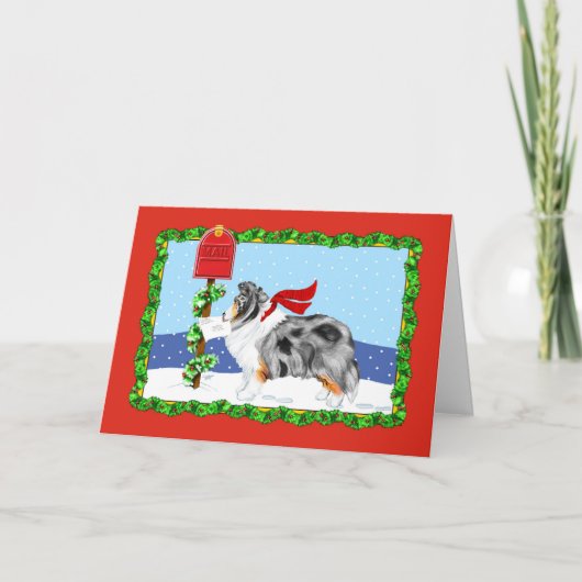Sheltie Kerstmis Blue Merle Feestdagen Kaart (Voorkant)