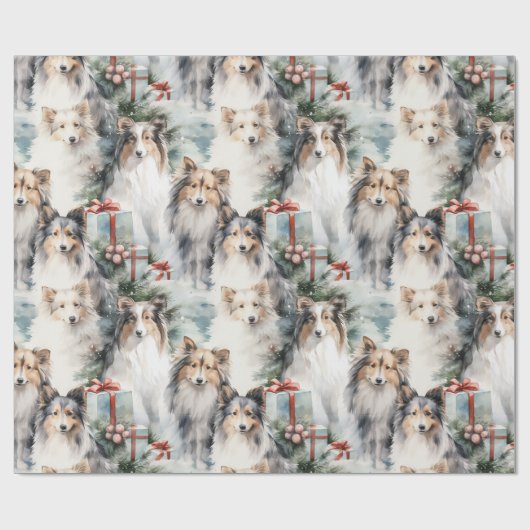 Sheltie Kerstmis Cadeaupapier (Vlak)