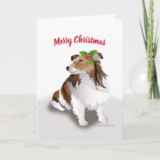 Sheltie Kerstmis met Holly, Holiday Feestdagen Kaart (Voorkant)