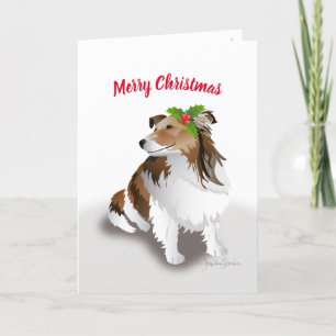Sheltie Kerstmis met Holly, Holiday Feestdagen Kaart