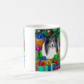 Sheltie Kerstmis Open Gifts Bi Black Koffiemok (Voorkant rechts)