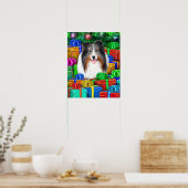 Sheltie Kerstmis Open Gifts Blue Merle Poster (Keuken)
