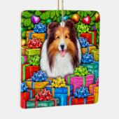 Sheltie Kerstmis Open Gifts Keramisch Ornament (Rechts)