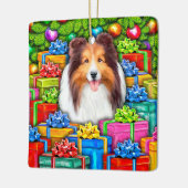 Sheltie Kerstmis Open Gifts Keramisch Ornament (Links)