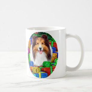 Sheltie Kerstmis Open Gifts Sable Koffiemok