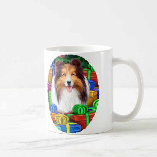 Sheltie Kerstmis Open Gifts Sable Koffiemok (Rechts)