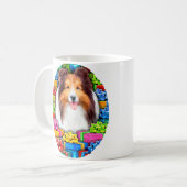 Sheltie Kerstmis Open Gifts Sable Koffiemok (Voorkant links)