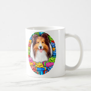 Sheltie Kerstmis Open Gifts Sable Koffiemok