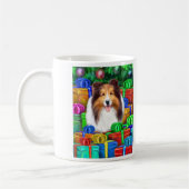 Sheltie Kerstmis Open Gifts Sable Koffiemok (Links)