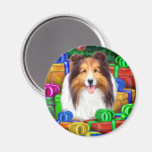 Sheltie Kerstmis Open Gifts Sable Magneet (Voorkant / Achterkant)