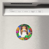 Sheltie Kerstmis Open Gifts Sable Magneet (Insitu (Vaatwasser))