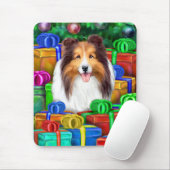Sheltie Kerstmis Open Gifts Sable Muismat (Met muis)