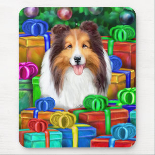 Sheltie Kerstmis Open Gifts Sable Muismat