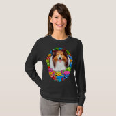 Sheltie Kerstmis Open Gifts Sable T-shirt (Voorkant volledig)