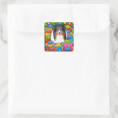 Sheltie Kerstmis Open Gifts Tri-kleur Vierkante Sticker (Tas)