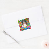 Sheltie Kerstmis Open Gifts Tri-kleur Vierkante Sticker (Envelop)