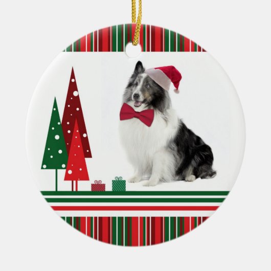 Sheltie kerstversiering keramisch ornament (Voorkant)