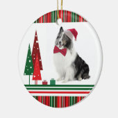 Sheltie kerstversiering keramisch ornament (Links)