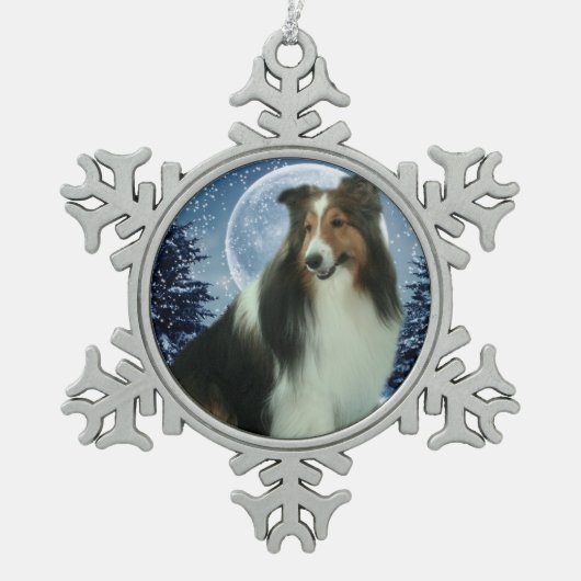 Sheltie kerstversiering tin sneeuwvlok ornament (Voorkant)