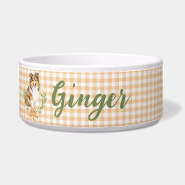 Sheltie laurier in een lauriertak  | Gepersonalise Voerbakje