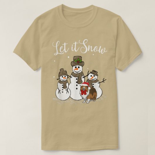 Sheltie Mam laat het sneeuwen Snowman Leopard Prin T-shirt (Design voorkant)