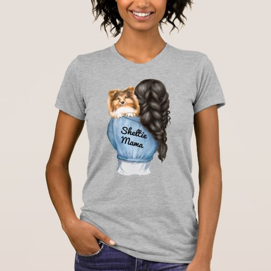 Sheltie Mama Black Hair w Sable Shetland Sheepdog T-shirt (Voorkant)
