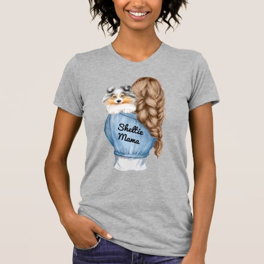 Sheltie Mama Bruin Haar W Merle Shetland Sheepdog T-shirt (Voorkant)