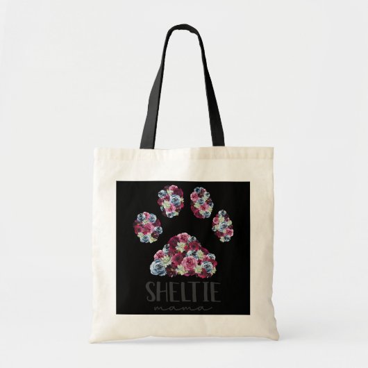 Sheltie Mama Floral Paw Shetland Sheepdog mama Tote Bag (Voorkant)