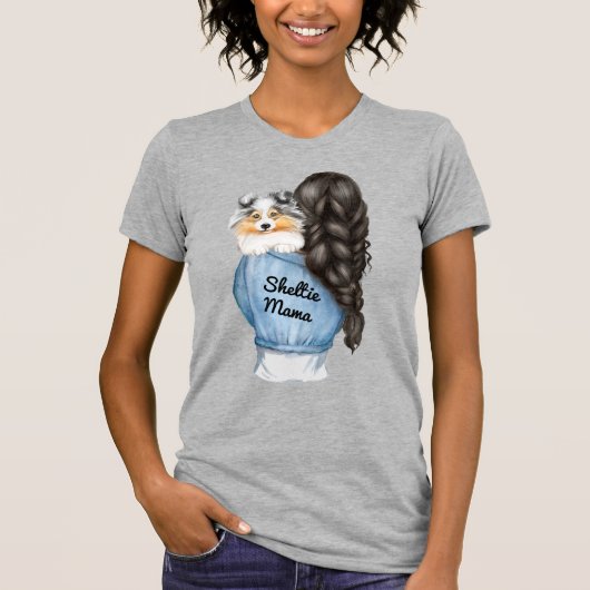 Sheltie Mama Zwart Haar W Merle Shetland Sheepdog T-shirt (Voorkant)