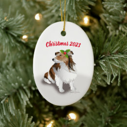 Sheltie met Green Holly kerstversiering Keramisch Ornament