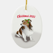 Sheltie met Green Holly kerstversiering Keramisch Ornament (Voorkant)