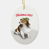 Sheltie met Green Holly kerstversiering Keramisch Ornament (Achterkant)
