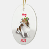 Sheltie met hulstornament keramisch ornament (Links)
