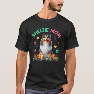 Sheltie Moeder Moederdag Bloemig Schattig Hondenbe T-shirt