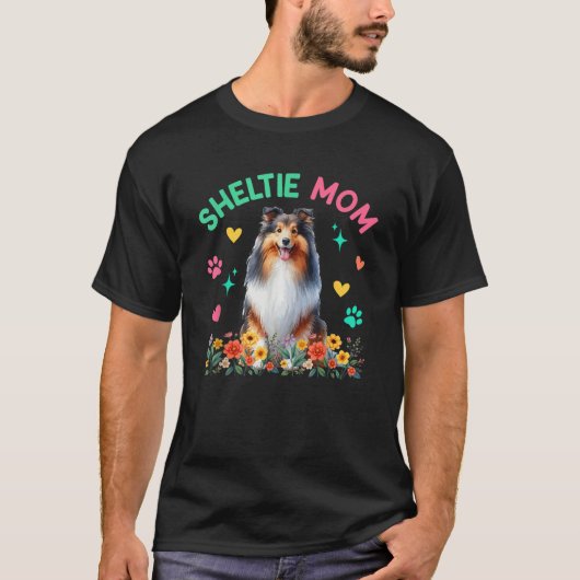 Sheltie Moeder Moederdag Bloemig Schattig Hondenbe T-shirt (Voorkant)