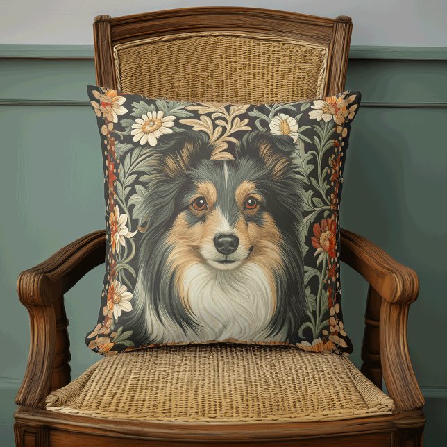 Sheltie of Collie Hond in William Morris Stijl Kussen (Creator heeft geüpload)