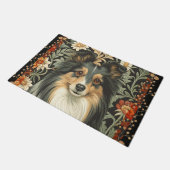 Sheltie or Collie Dog in William Morris Style Deurmat (Schuin)