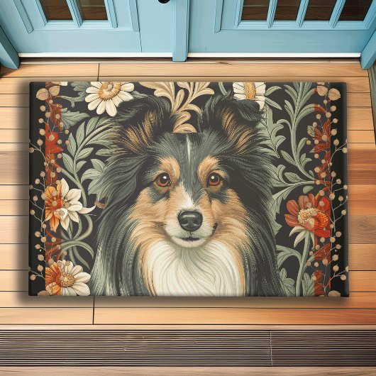 Sheltie or Collie Dog in William Morris Style Deurmat