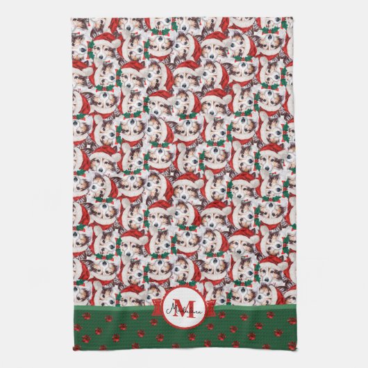 Sheltie Patroon Monogram Kerst Hond Theedoek (Verticaal)