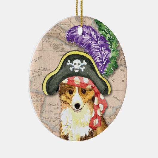 Sheltie Pirate Keramisch Ornament (Rechts)