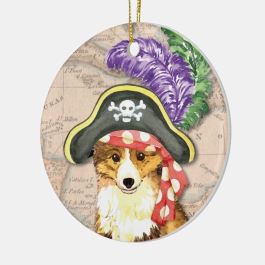 Sheltie Pirate Keramisch Ornament (Links)