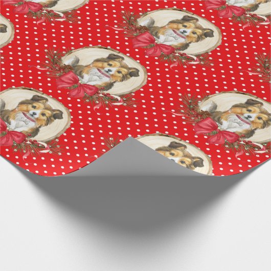 Sheltie Polka Dot Kerstmis Cadeaupapier (Hoek)