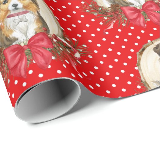 Sheltie Polka Dot Kerstmis Cadeaupapier (Rol Hoek)
