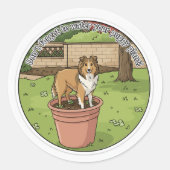 Sheltie potted plant ronde sticker (Voorkant)