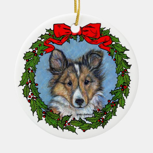 Sheltie Pup Art van Glenda S. Harlan Keramisch Ornament (Voorkant)