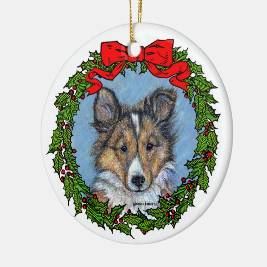 Sheltie Pup Art van Glenda S. Harlan Keramisch Ornament (Links)