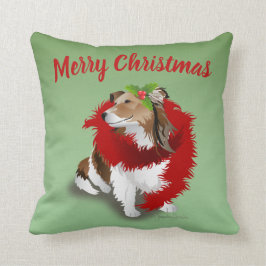 Sheltie, Red Scarf, Holly, kerstSierkussen Kussen
