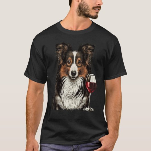 Sheltie Red Wine drinking Shetland Sheepdog T-shirt (Voorkant)