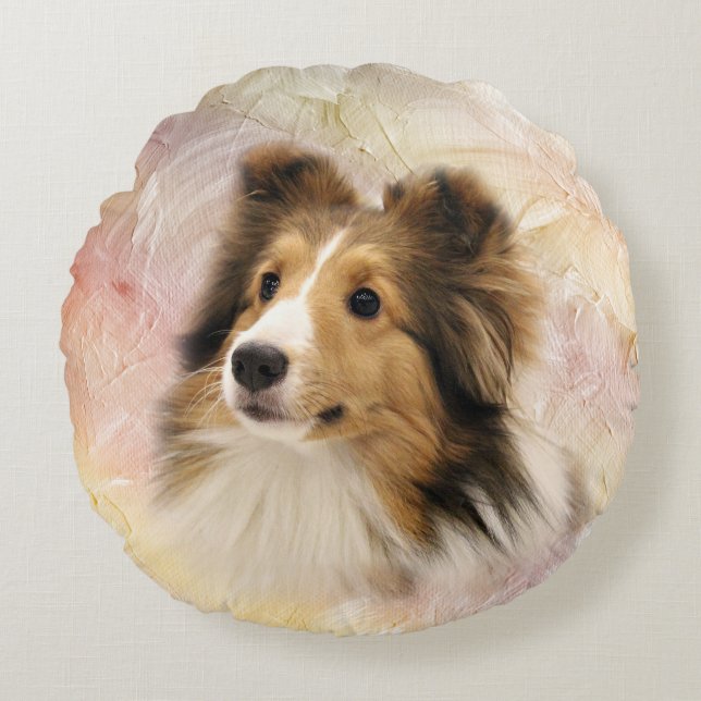 Sheltie Rond Kussen (Voorkant)